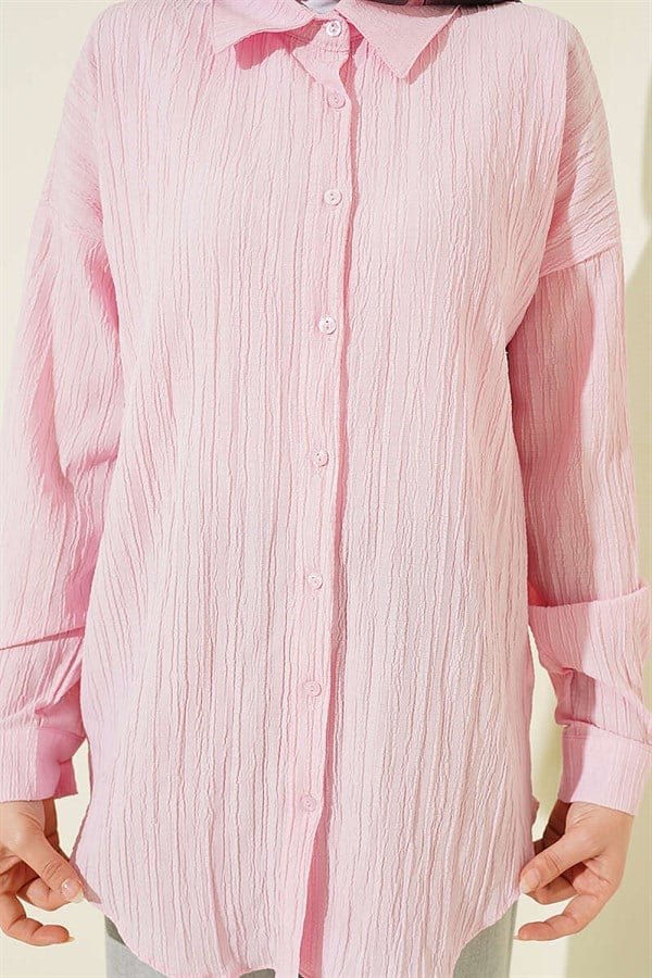 Pink Off-Shoulder Tree Bark Shirt