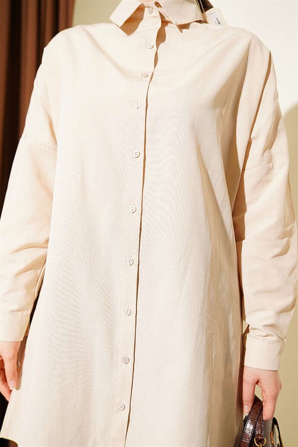 Dropped Shoulder Plain Shirt Beige