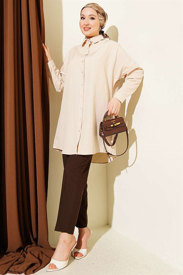 Dropped Shoulder Plain Shirt Beige