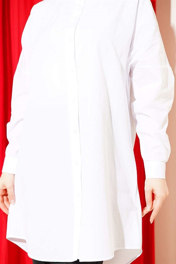 White Dropped Shoulder Plain Shirt