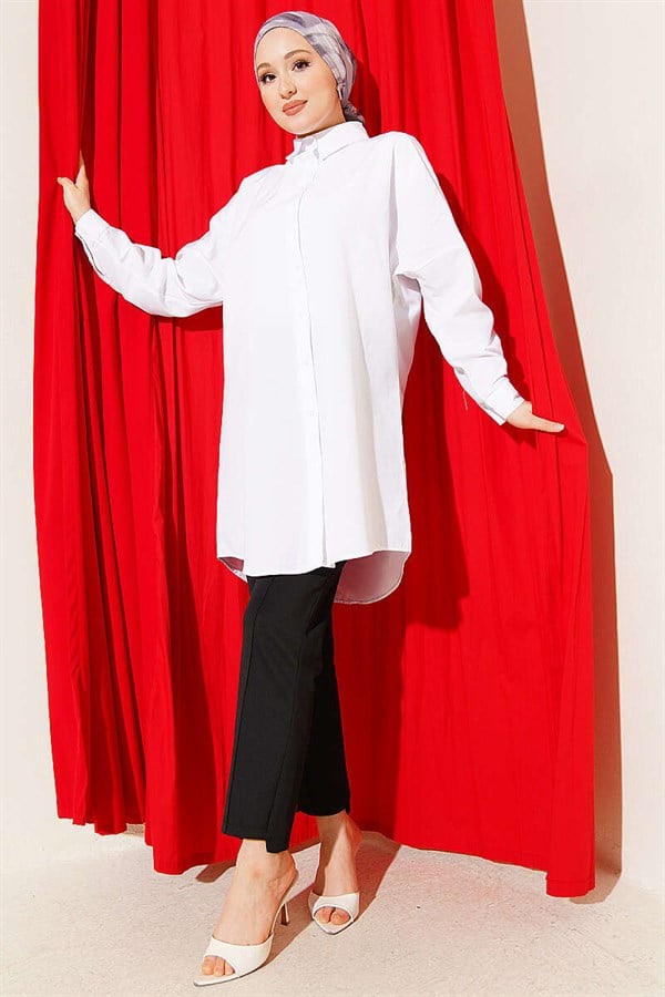 White Dropped Shoulder Plain Shirt