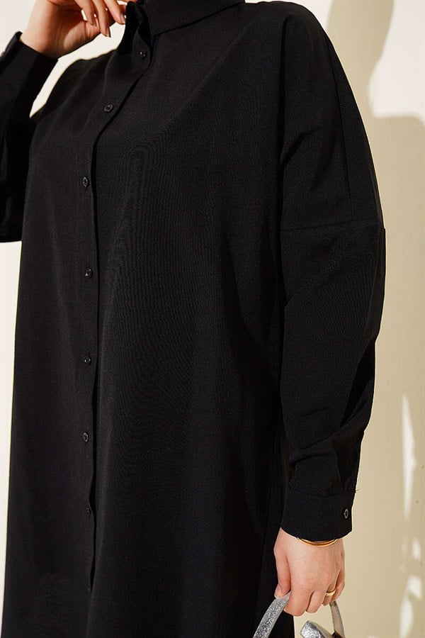 Black Dropped Shoulder Plain Shirt