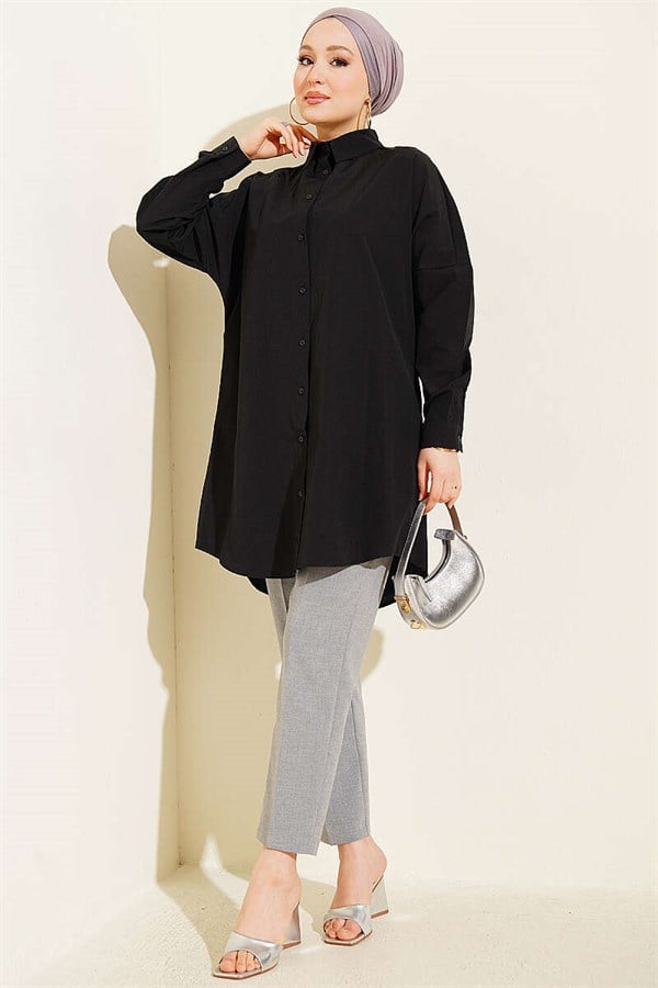 Black Dropped Shoulder Plain Shirt