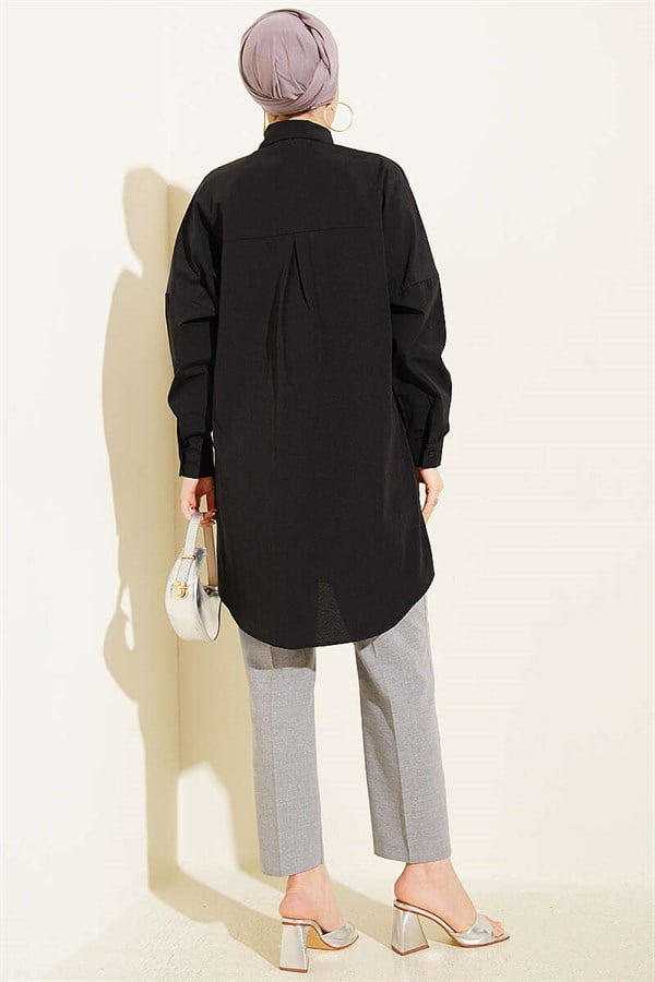 Black Dropped Shoulder Plain Shirt
