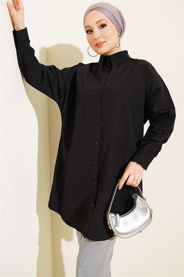 Black Dropped Shoulder Plain Shirt