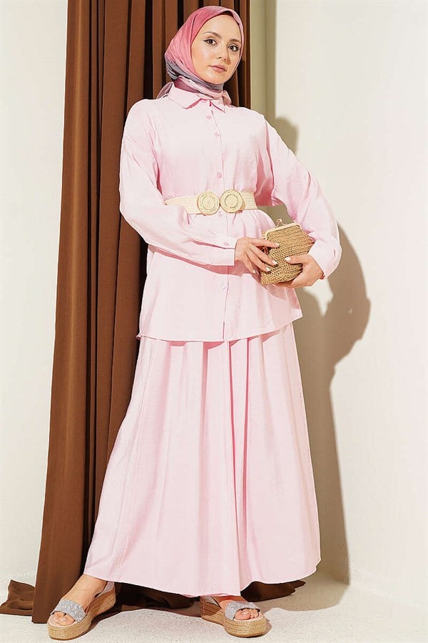 Pink Off-Shoulder Modal 2 Piece Set