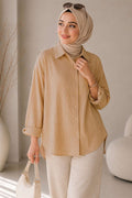 Loose-fitting Off-Shoulder Shirt, Camel