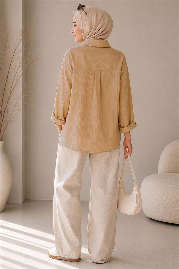 Loose-fitting Off-Shoulder Shirt, Camel