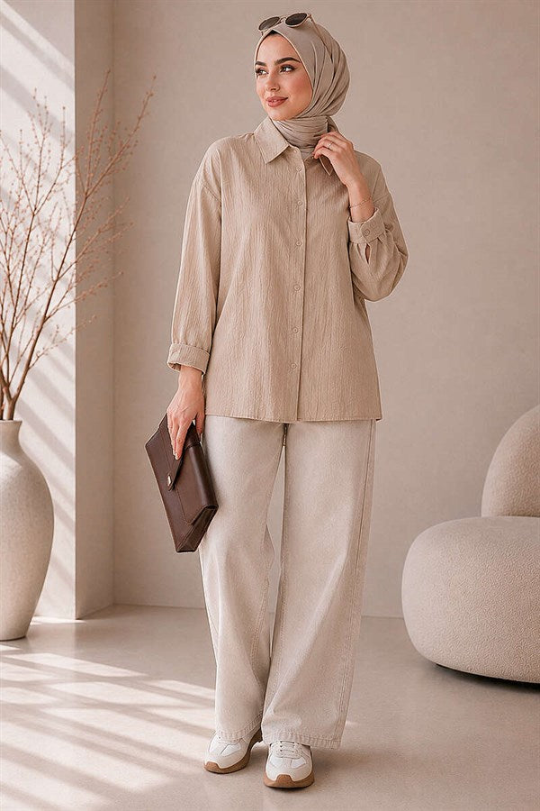Loose-fitting Off-Shoulder Shirt Latte