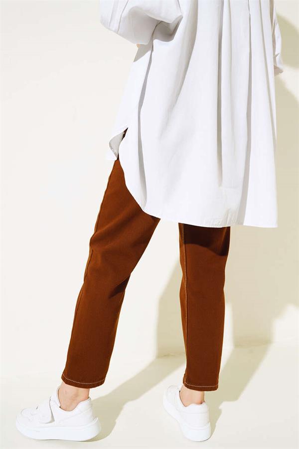 Plain Boyfriend Brown White Trousers