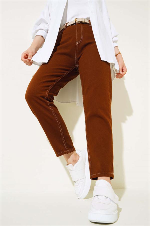 Plain Boyfriend Brown White Trousers