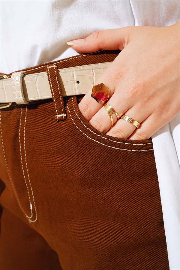 Plain Boyfriend Brown White Trousers