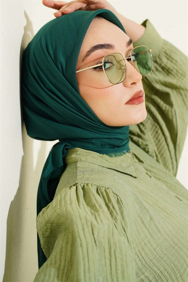Plain Flamu Cotton Scarf Emerald