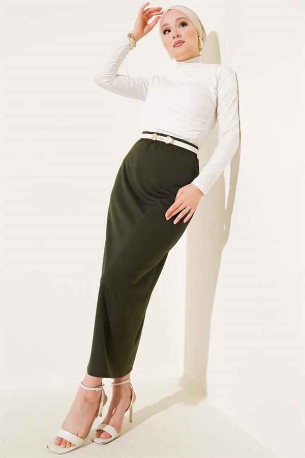 Plain Khaki Pencil Skirt