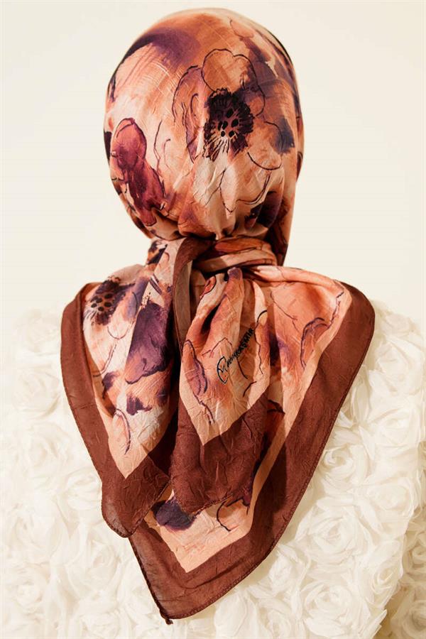 Marbled Floral Bamboo Knit Scarf Brown