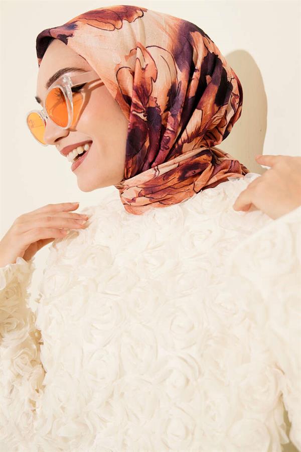 Marbled Floral Bamboo Knit Scarf Brown