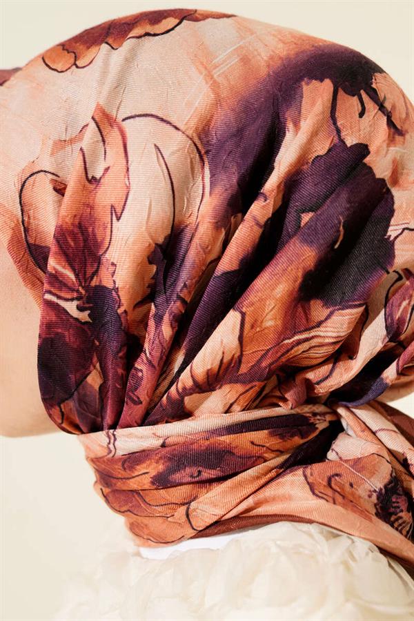 Marbled Floral Bamboo Knit Scarf Brown