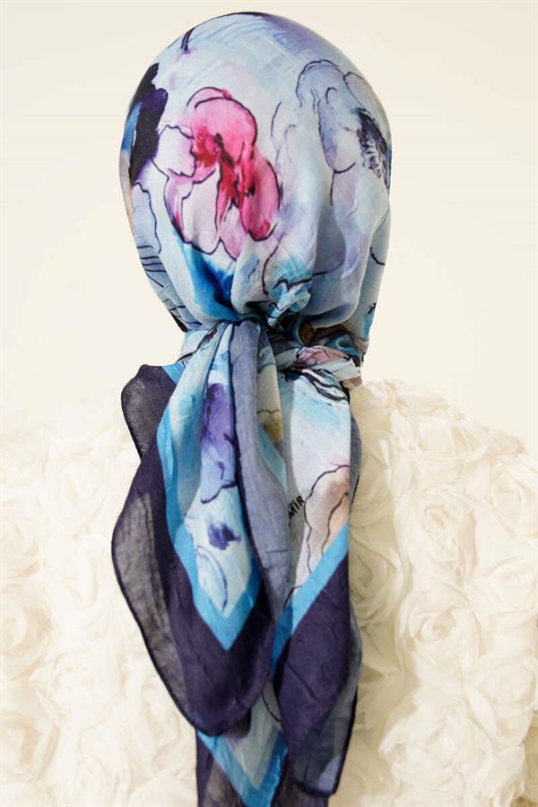 Marbled Floral Bamboo Knit Scarf Navy Blue