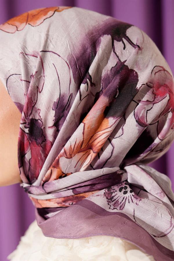 Marbled Floral Bamboo Knit Scarf Lilac