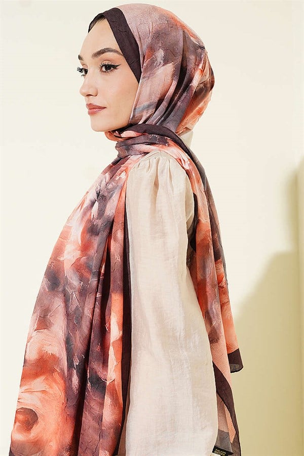 Marbled Floral Bamboo Knit Scarf Dark Brown