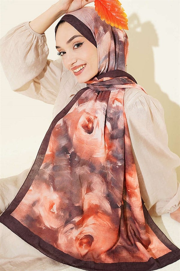 Marbled Floral Bamboo Knit Scarf Dark Brown