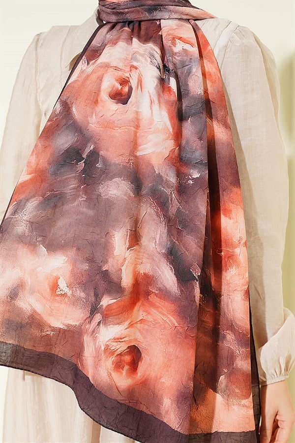 Marbled Floral Bamboo Knit Scarf Dark Brown