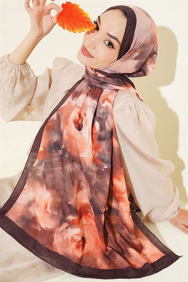 Marbled Floral Bamboo Knit Scarf Dark Brown