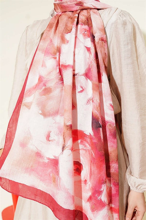 Marbled Floral Bamboo Scarf Burgundy