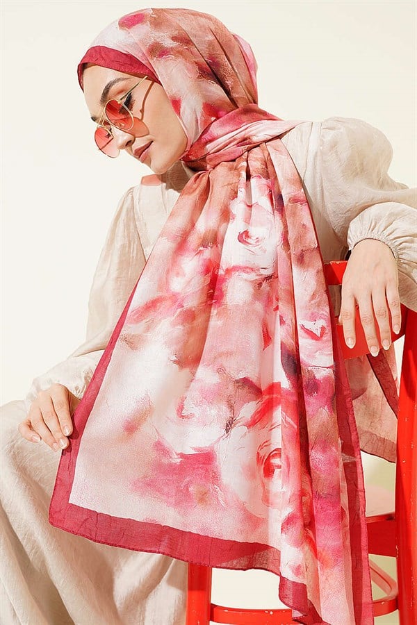 Marbled Floral Bamboo Scarf Burgundy