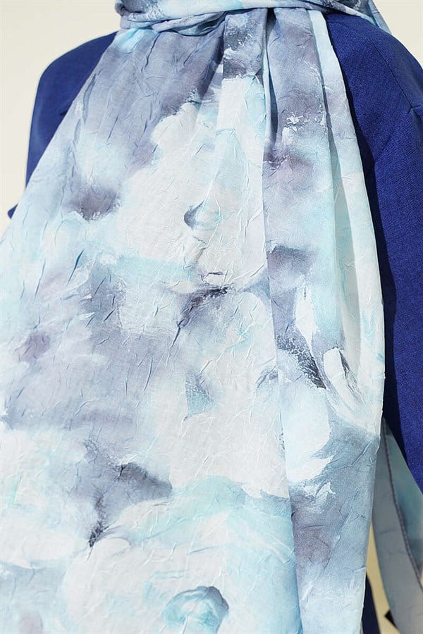 Marbled Floral Bamboo Crush Shawl Ice Blue