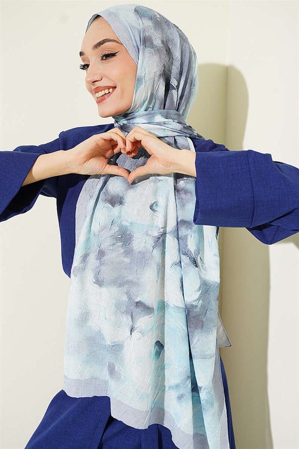 Marbled Floral Bamboo Crush Shawl Ice Blue
