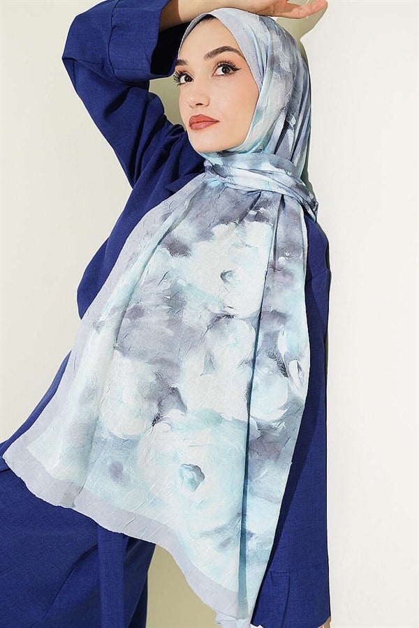 Marbled Floral Bamboo Crush Shawl Ice Blue