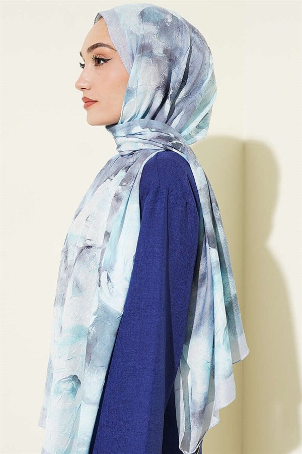 Marbled Floral Bamboo Crush Shawl Ice Blue