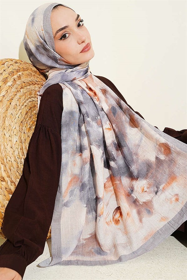 Marbled Floral Bamboo Scarf Grey