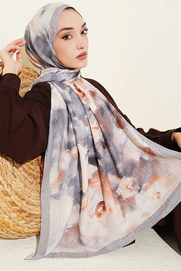 Marbled Floral Bamboo Scarf Grey