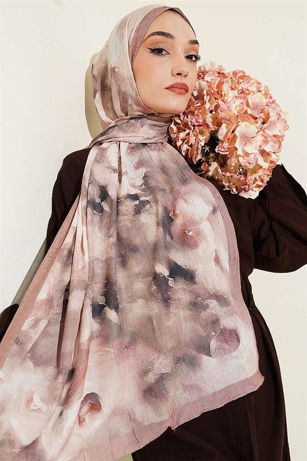 Marbled Floral Bamboo Crush Shawl Latte