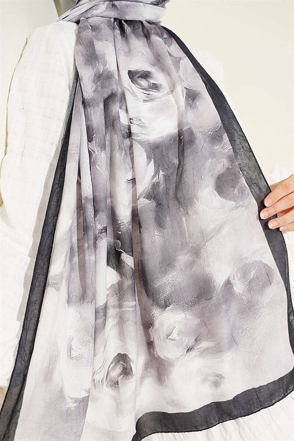 Marbled Floral Bamboo Scarf, Black