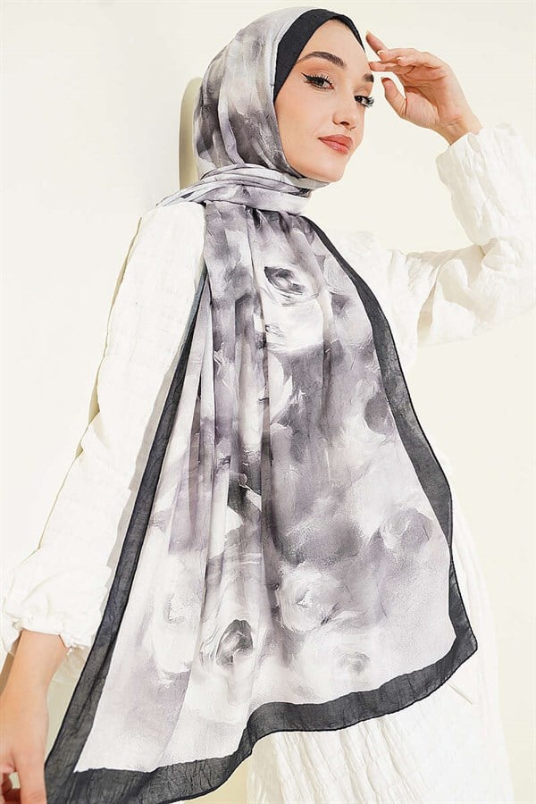 Marbled Floral Bamboo Scarf, Black