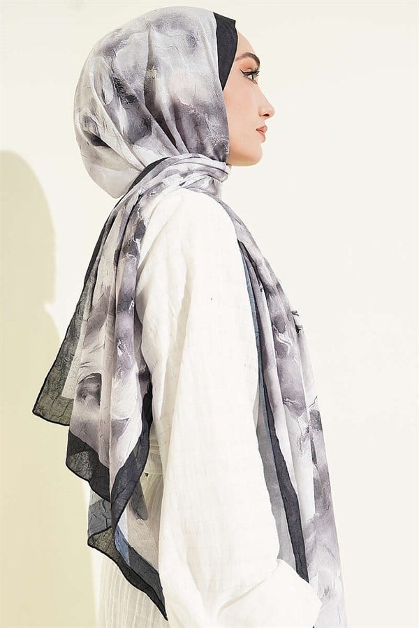Marbled Floral Bamboo Scarf, Black