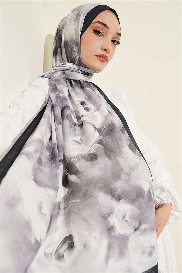 Marbled Floral Bamboo Scarf, Black