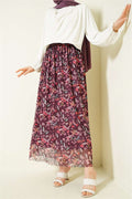 Marbled Floral Tulle Skirt, Plum