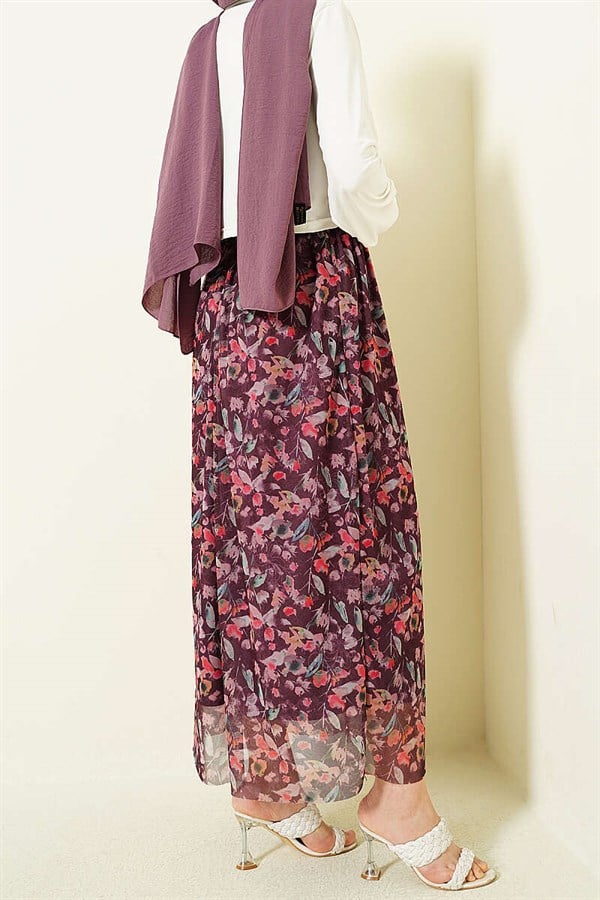 Marbled Floral Tulle Skirt, Plum