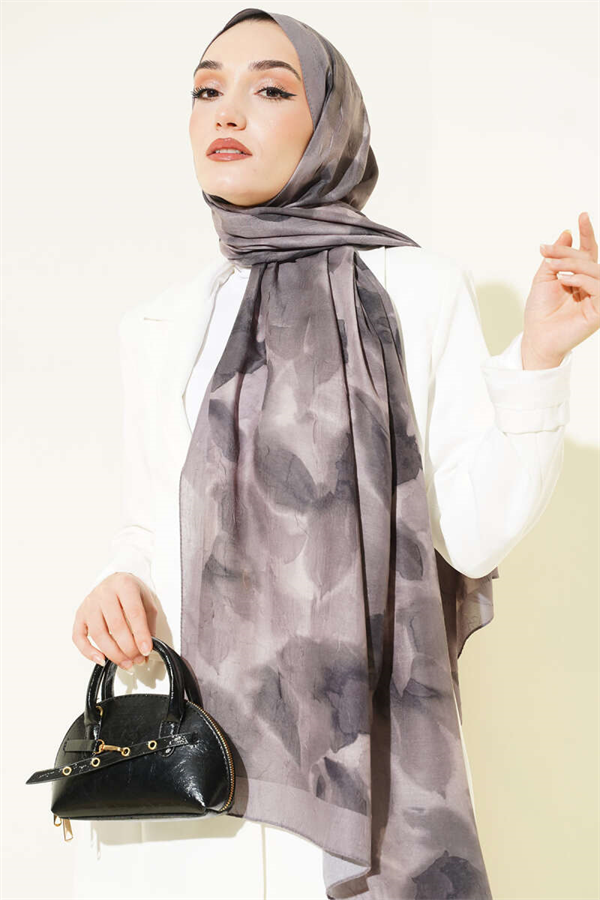 Marbled Patterned Bamboo Kash Shawl Stone Grey