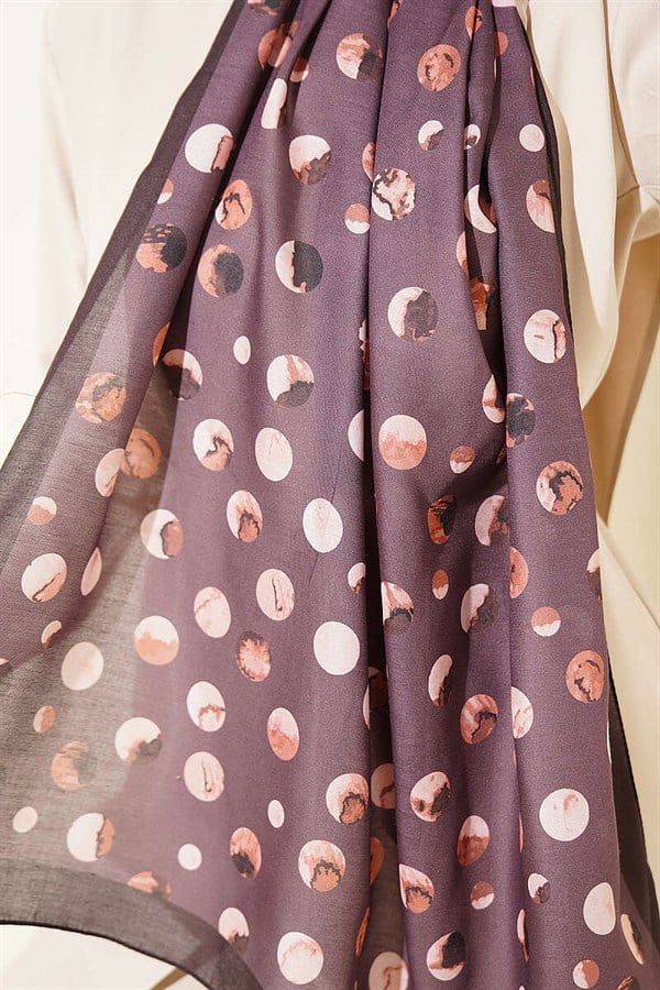 Marbled Polka Dot Pattern Scarf Dark Brown