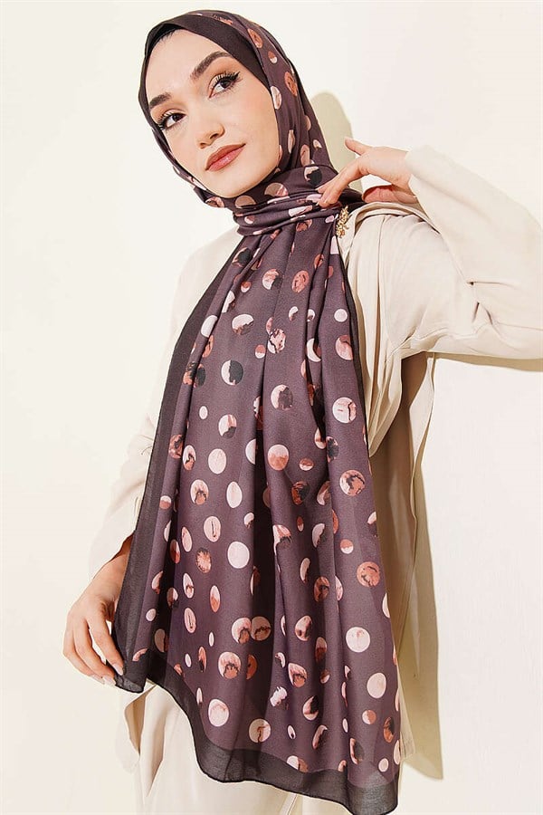 Marbled Polka Dot Pattern Scarf Dark Brown
