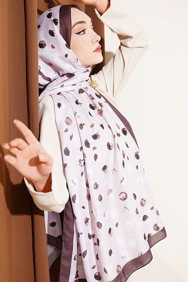 Marbled Polka Dot Pattern Scarf, Beige, Brown