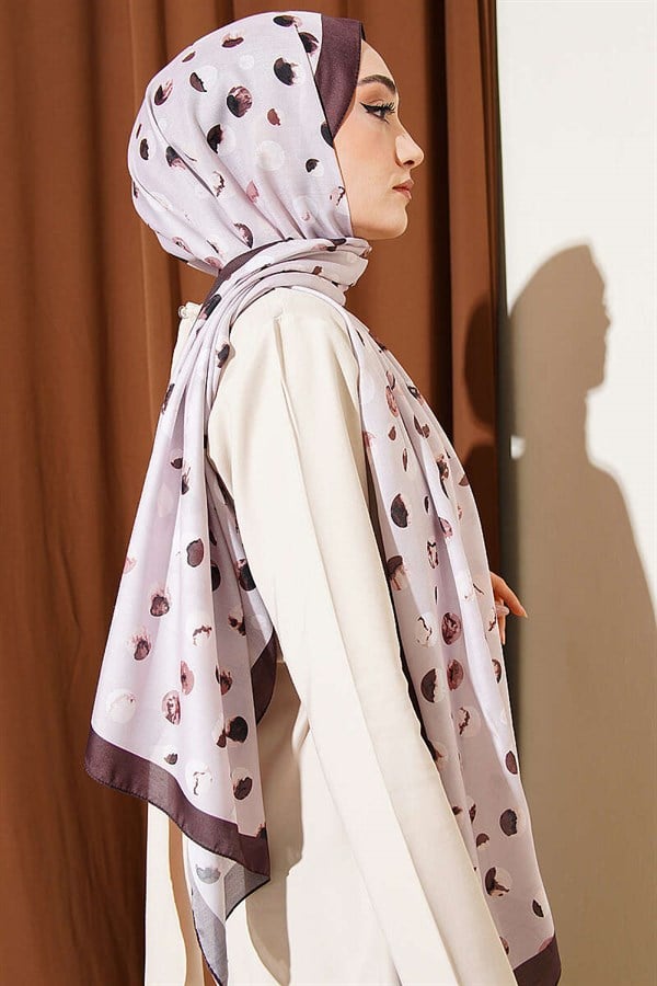 Marbled Polka Dot Pattern Scarf, Beige, Brown