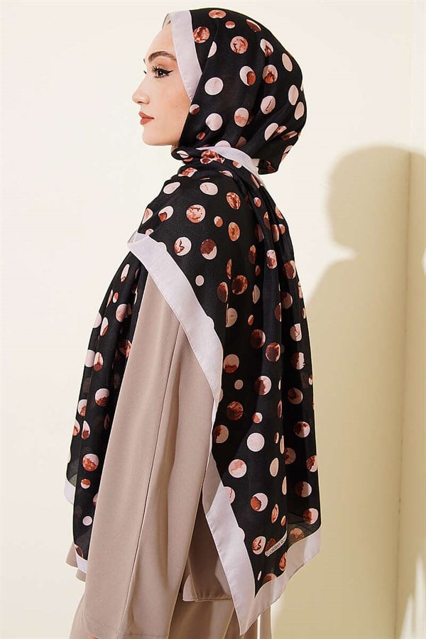 Marbled Polka Dot Pattern Scarf Black Beige