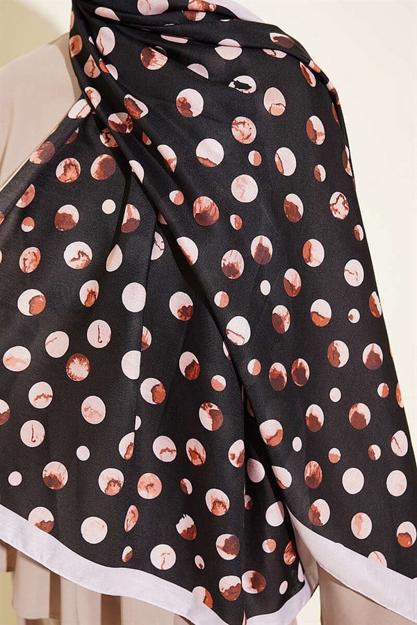 Marbled Polka Dot Pattern Scarf Black Beige