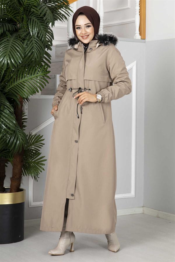 Eflin Hooded Hijab Coat Beige